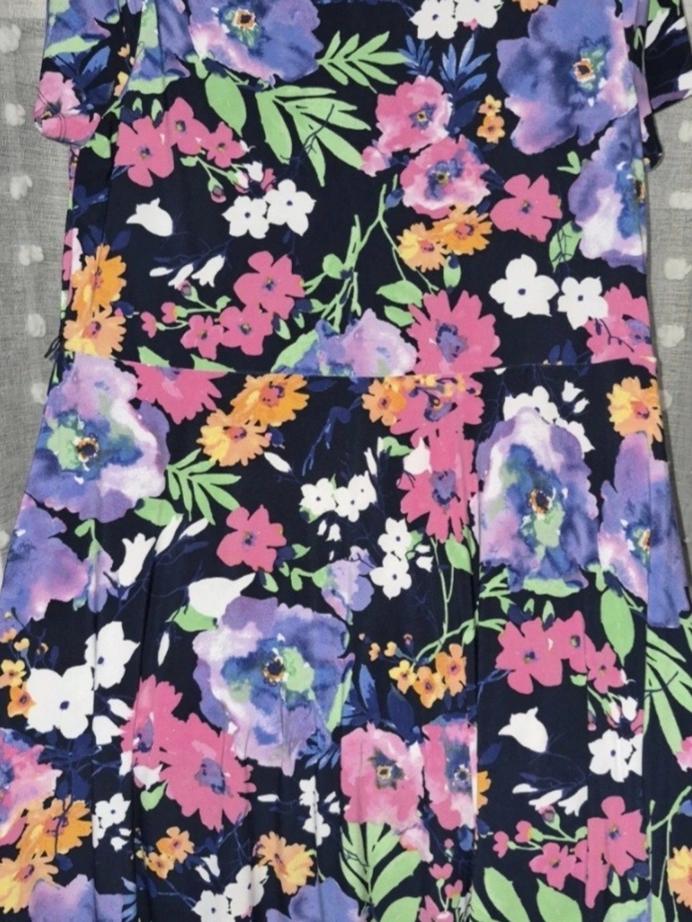 Ralph Lauren Navy Floral A-Line Dress with Pink & Purple Blooms